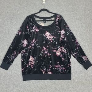 Torrid Floral Velvet Stretch Long Sleeve Sweatshirt Black Pink Wmn's 1X
